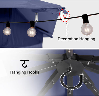 10x20 Gazebo Canopy with 100FT String Lights, Metal Heavy Duty Patio Canopy Tent with Double Roofs, Mosquito Nettings and Privacy Screens for Backyard, Garden, Lawn, Gray