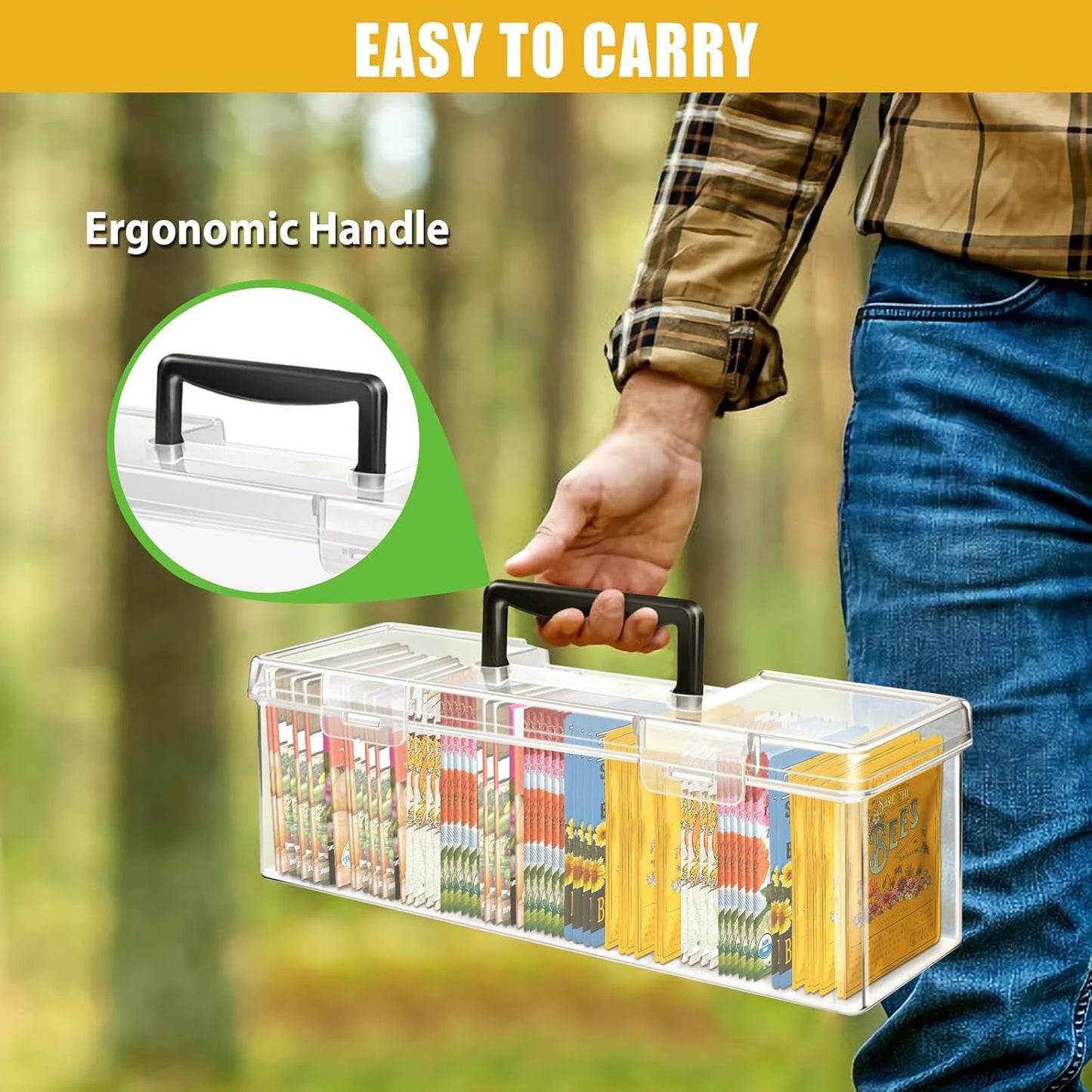 tutata Seed Packet Organizer Box Plastic Portable Seed Packet Storage Box, Seed Storage Organizer