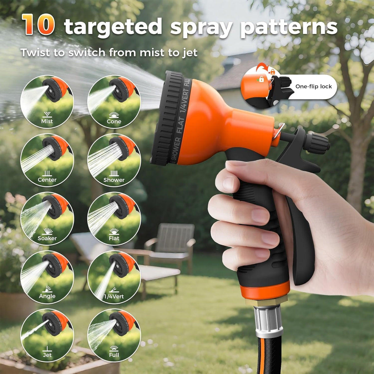 Retractable Garden Hose Reel 65 FT 1/2 IN for Outside, Upgraded 10 Spray Patterns, Heavy Duty Automatic Water Hose Reel with Any Length Lock, Wall Mount, Pro Guide System, 180° Swivel