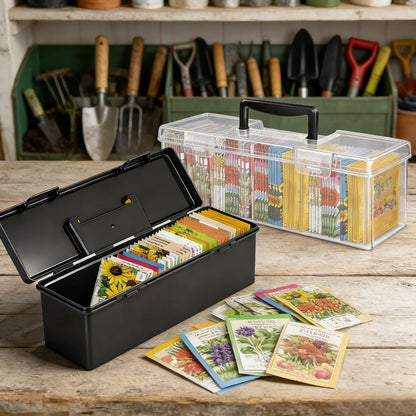 tutata Seed Packet Organizer Box Plastic Portable Seed Packet Storage Box, Seed Storage Organizer