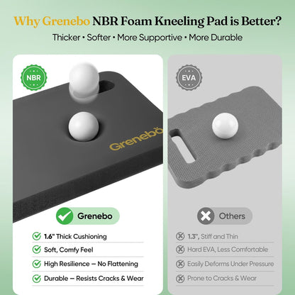 Grenebo 2-Pack 1.6" Extra Thick NBR Foam Garden Kneeling Pads, Ultra Soft Cushion Kneeling Pads for Gardening, Gardening Kneeling Pad for Baby Bathing, Work, Exercise, 17.3×11×1.6 in, Green