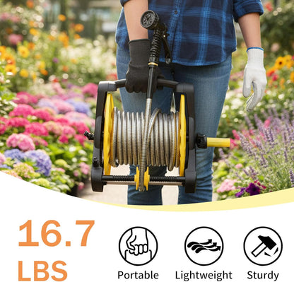Retractable Garden Hose Reel, Heavy Duty Stainless Steel Water Hose,Male to Female Fittings, Easy to Use and Store, Strong and Sturdy, Suitable for Yard and Lawn (100FT)