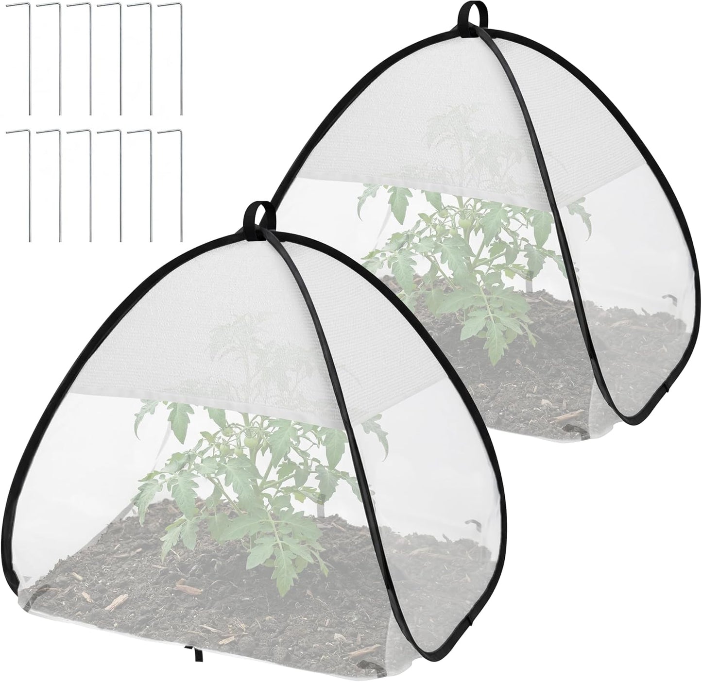 2 Pcs Pop Up Garden Netting Bug and Shade Covers, 22" x 22" x 22" Plant Sun Shade Top Bird Netting Tents, Insect Barrier Sun Protection Plant Cover Tent for Outdoor Plants Vegetables Fruits (Black)