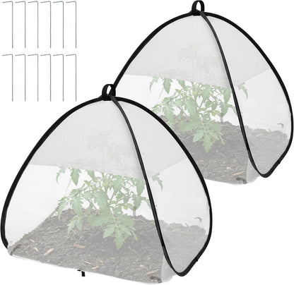 2 Pcs Pop Up Garden Netting Bug and Shade Covers, 22" x 22" x 22" Plant Sun Shade Top Bird Netting Tents, Insect Barrier Sun Protection Plant Cover Tent for Outdoor Plants Vegetables Fruits (Black)