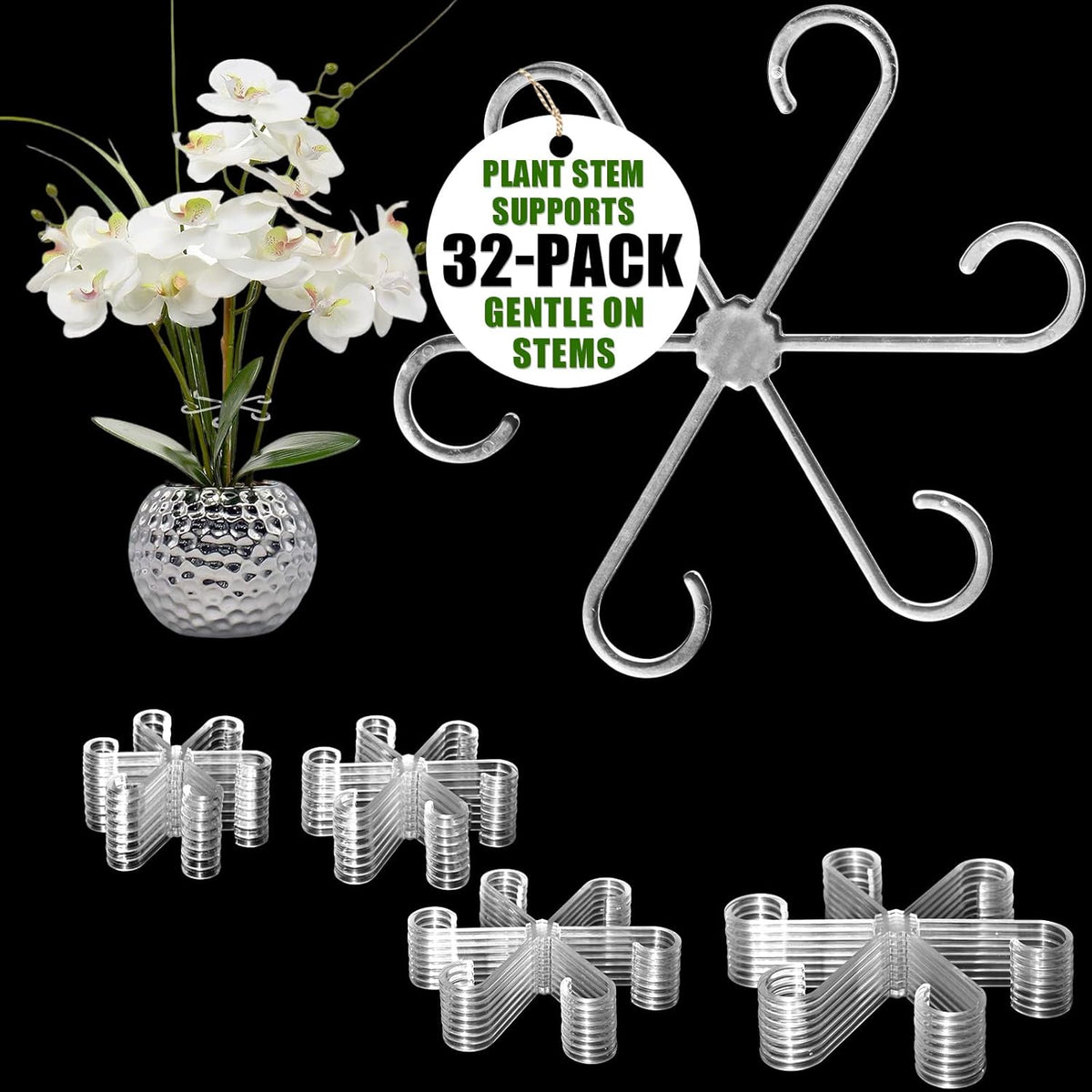 8 Pack Upgraded Plant Stem Support, Clear Plant Support for Indoor Plants, Monstera Plant Support, Reusable Plant Stabilizer, 4 Sizes Included Plant Accessories
