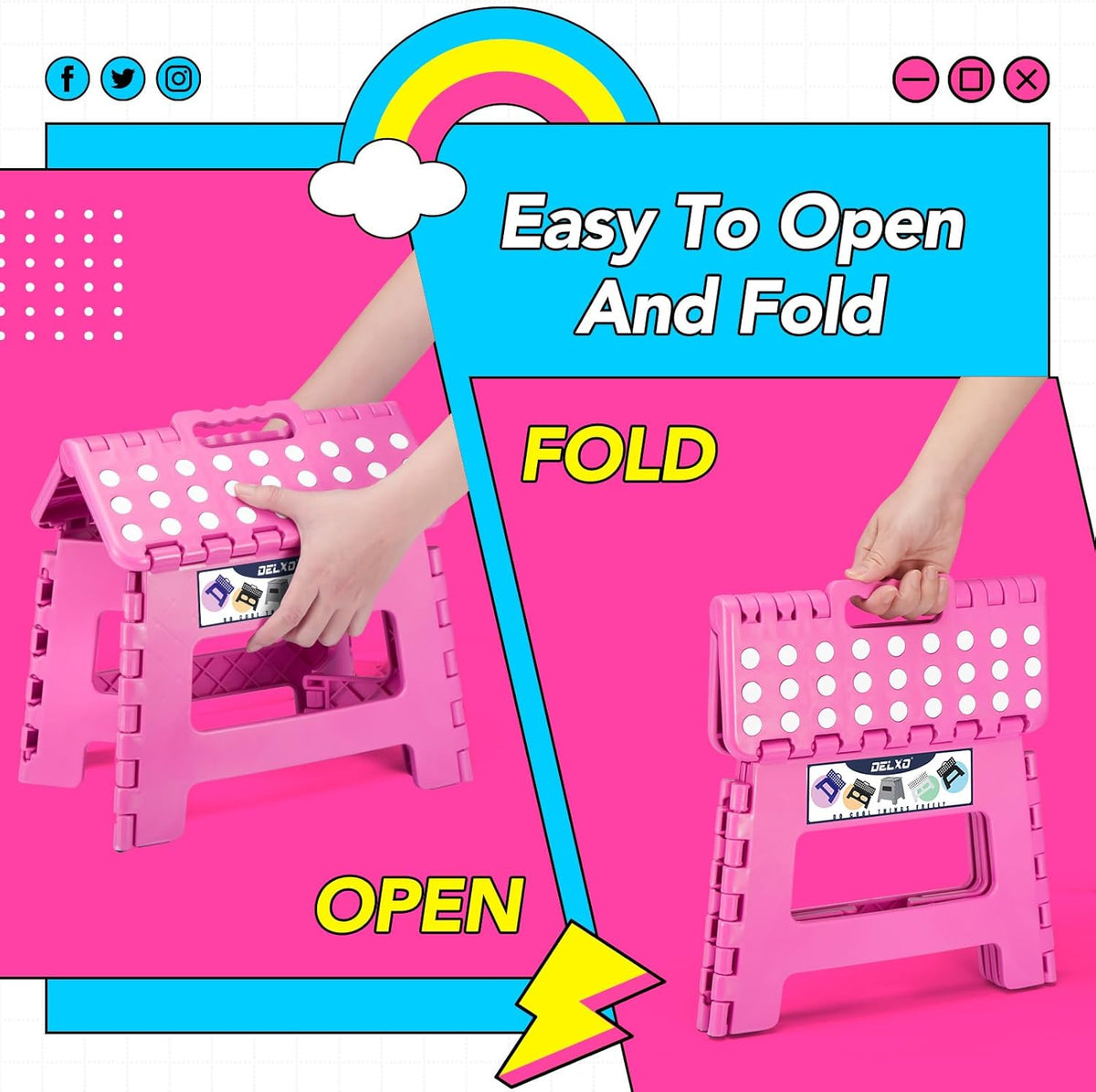 Folding Step Stool 13 Inch,300 Lbs Step Stool for Adults Black