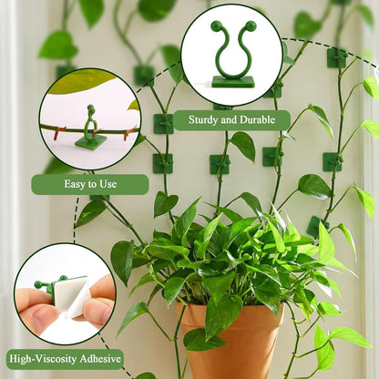 120 Pcs Plant Climbing Wall Fixture Clips, Green Plant Fixer with Self-Adhesive Hook, Fixing Clip Vines Holder for Indoor Outdoor Plants Support Cable Wire (Small, Medium, Large)