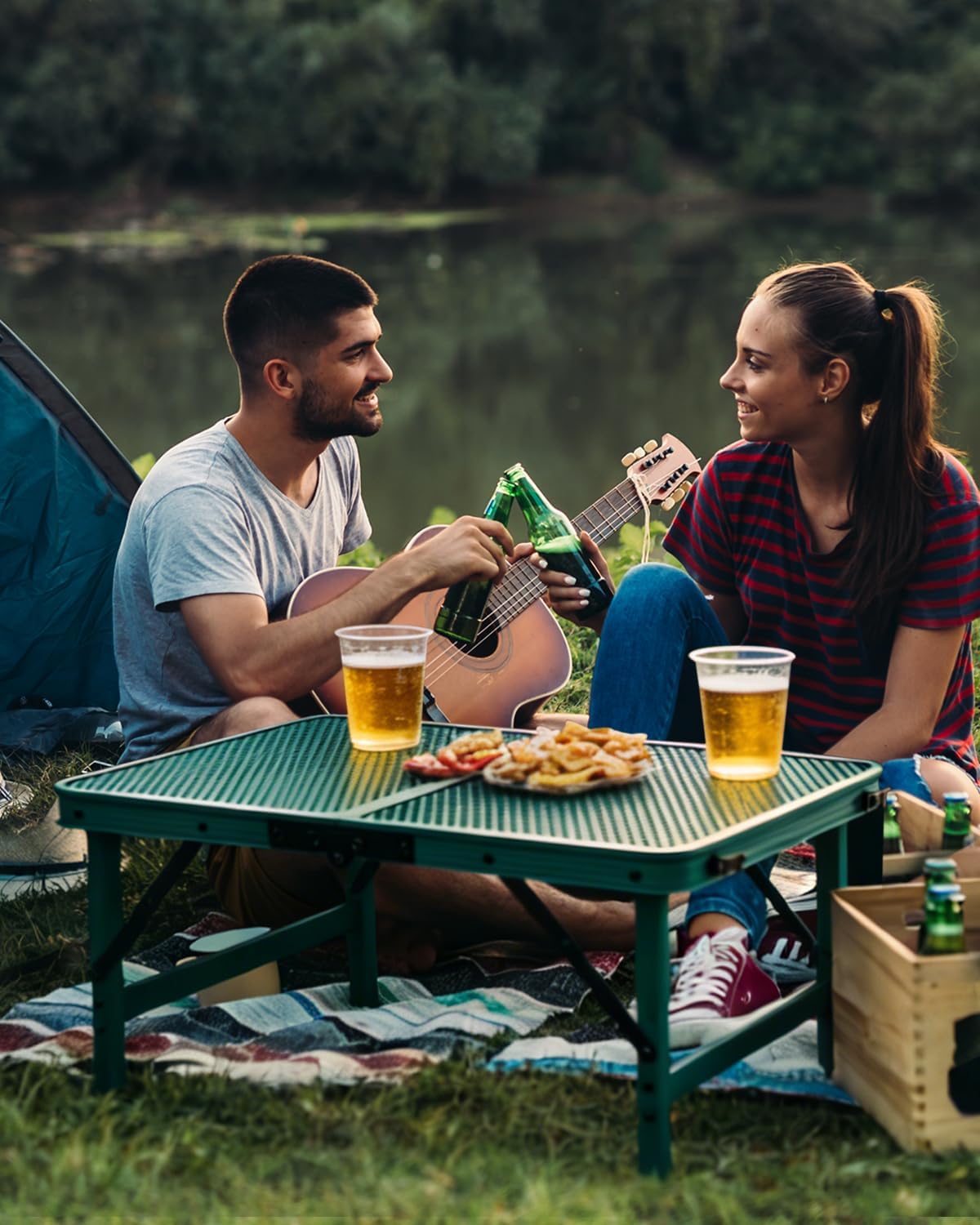 2Ft Small Folding Table with Carry Handle, Camping Table Adjustable Height 10.6–22 in, Black Metal Mesh, Portable & Compact for Outdoor/Indoor,Grill Table, 23.6×15.8 in, 4 lb, 66 lb Capacity
