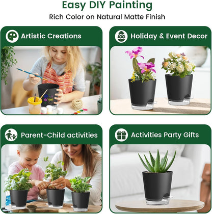 Meowell Self Watering Pots Pack of 6 – Different Size 4" to 7" Indoor Plant Pots with Drainage Holes and Clear Reservoir for Visible Water Level, Plastic Wicking Planters for House Plants, White