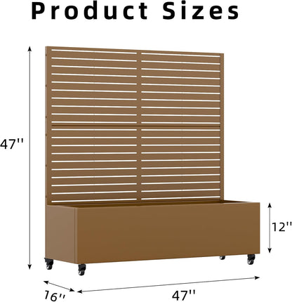 Casaphoria Metal Raised Garden Bed with Trellis and Wheels, 72"x47"x16" Planter Box for Climbing Plants, Vegetables & Vines, Features Drainage Holes and Privacy Screen (Black-Louver) - Colors C