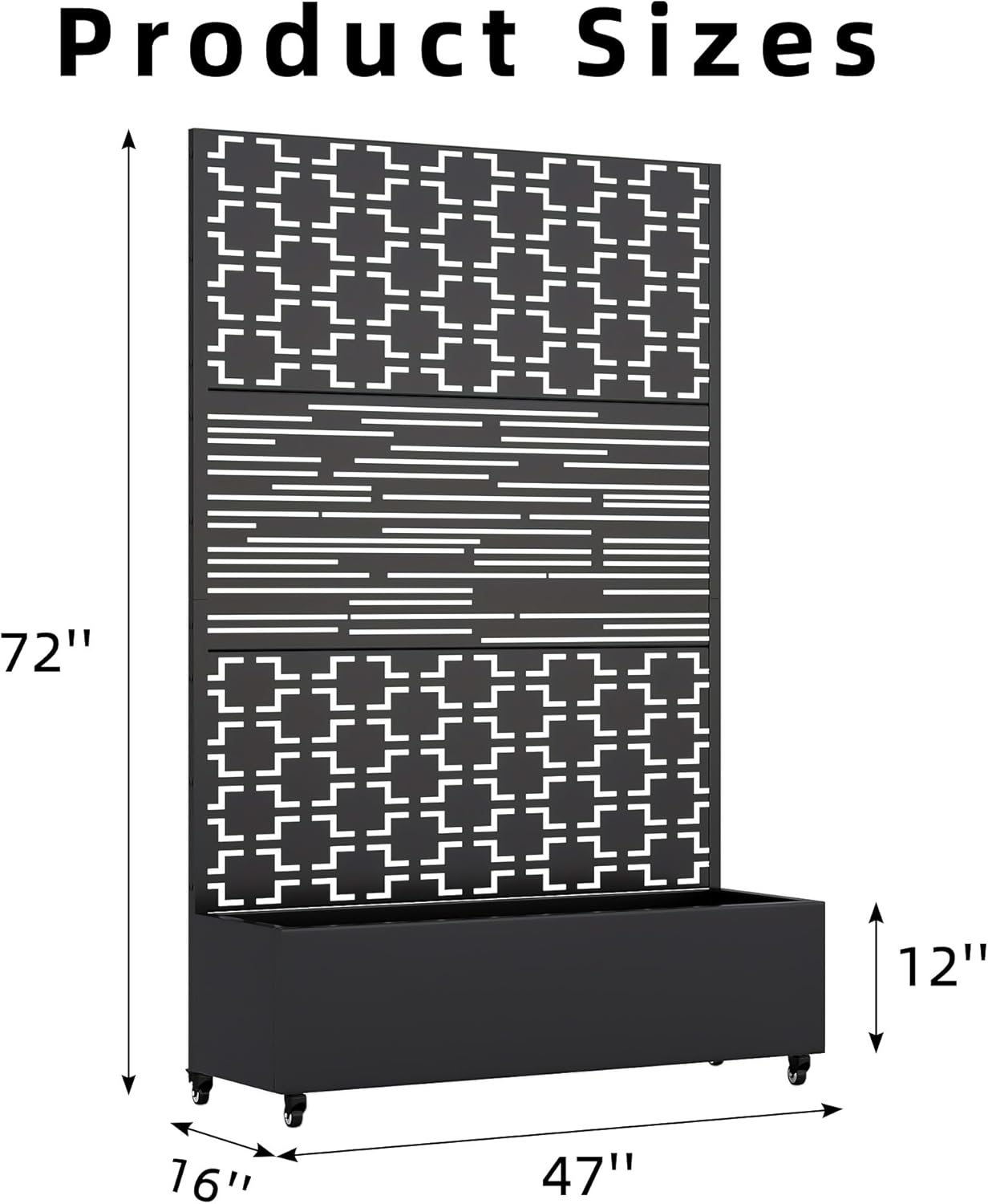 Casaphoria Metal Raised Garden Bed with Trellis and Wheels, 72"x47"x16" Planter Box for Climbing Plants, Vegetables & Vines, Features Drainage Holes and Privacy Screen (Black-Louver) - Colors C