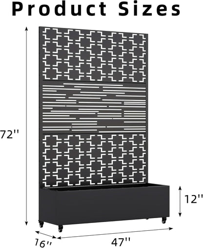 Casaphoria Metal Raised Garden Bed with Trellis and Wheels, 72"x47"x16" Planter Box for Climbing Plants, Vegetables & Vines, Features Drainage Holes and Privacy Screen (Black-Louver) - Colors C