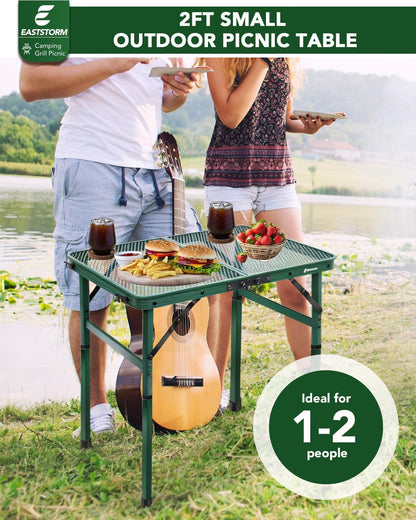2Ft Small Folding Table with Carry Handle, Camping Table Adjustable Height 10.6–22 in, Black Metal Mesh, Portable & Compact for Outdoor/Indoor,Grill Table, 23.6×15.8 in, 4 lb, 66 lb Capacity
