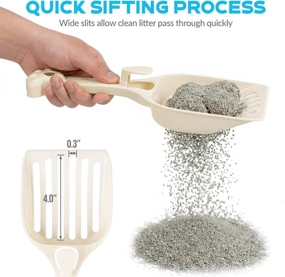 Depets Cat Litter Scoop, Litter Scoop with Wide Slats, Kitty Litter Scooper for Pine Pellets, Durable Plastic Litter Sifter Scoop - Designed for Easy Sifting, Milky White