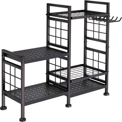 3 Tier Garden Tool Organizer, Garage Storage and Organization, Metal Yard Tools Storage up to 78 Tools, Heavy Duty Garden Tool Organizer for Garage, Yard, Patio, Shed, Indoors and Outdoors, Black