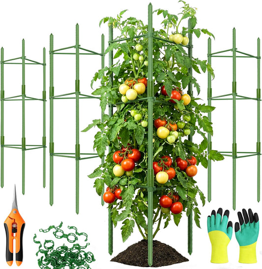 6-Pack Tomato Cage for Garden Plant Support 48 INCH Garden Stakes Adjustable Tomato Cage for Climbing Plants Pots Vegetables Flowers Fruits (6, 48 Inches)