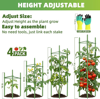 6-Pack Tomato Cage for Garden Plant Support 48 INCH Garden Stakes Adjustable Tomato Cage for Climbing Plants Pots Vegetables Flowers Fruits (6, 48 Inches)