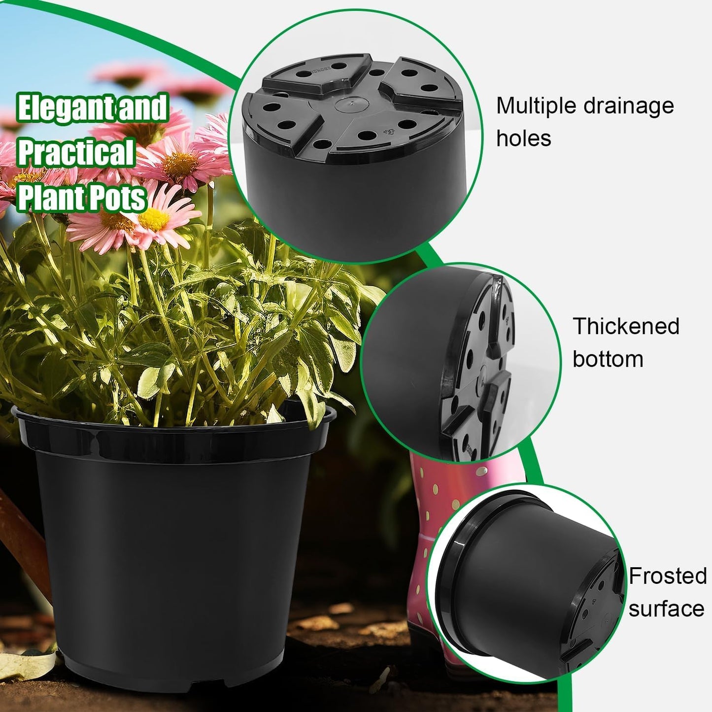 5 Gallon Nursery Pots (10-Pack) + 50ft Garden Hose with Spray Nozzle + 3-in-1 Soil Tester for Moisture/Light/pH | All-in-One Gardening Kit for Indoor/Outdoor Plants, Gardening Gifts for Women