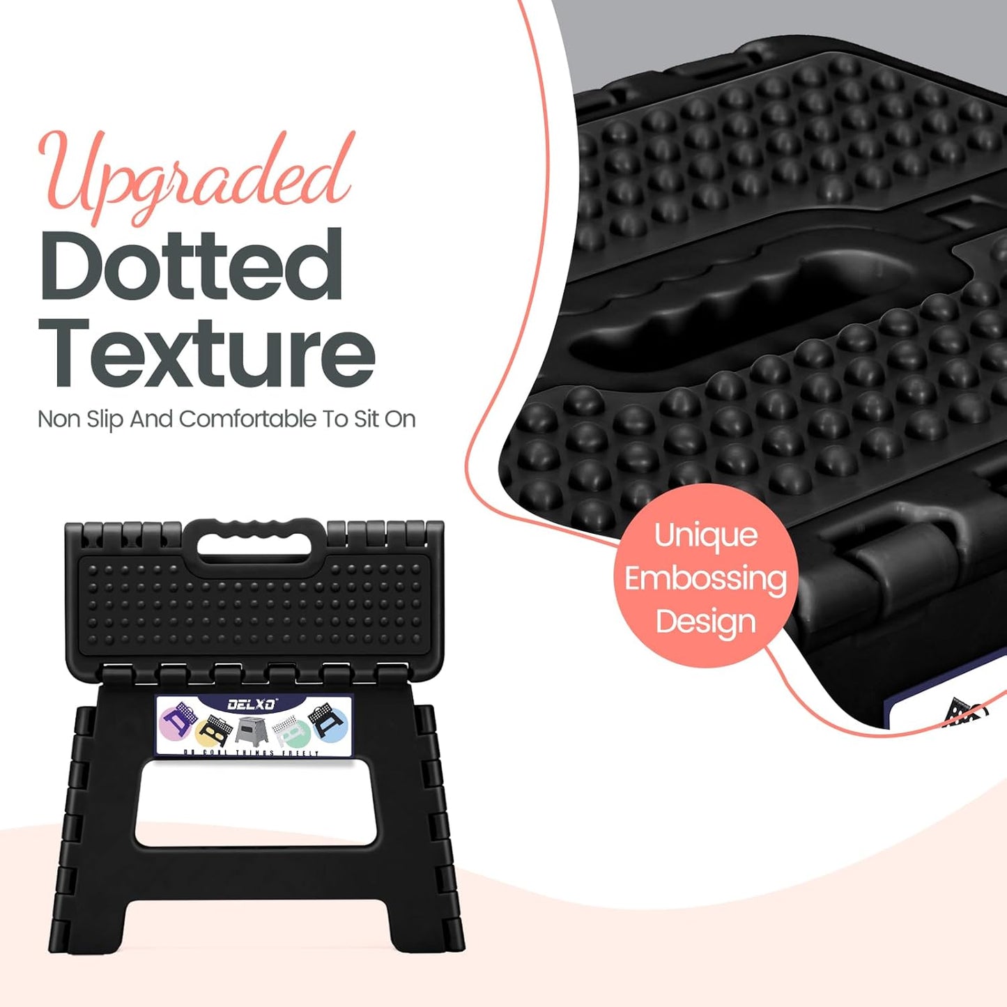 Folding Step Stool 13 Inch,300 Lbs Step Stool for Adults Black