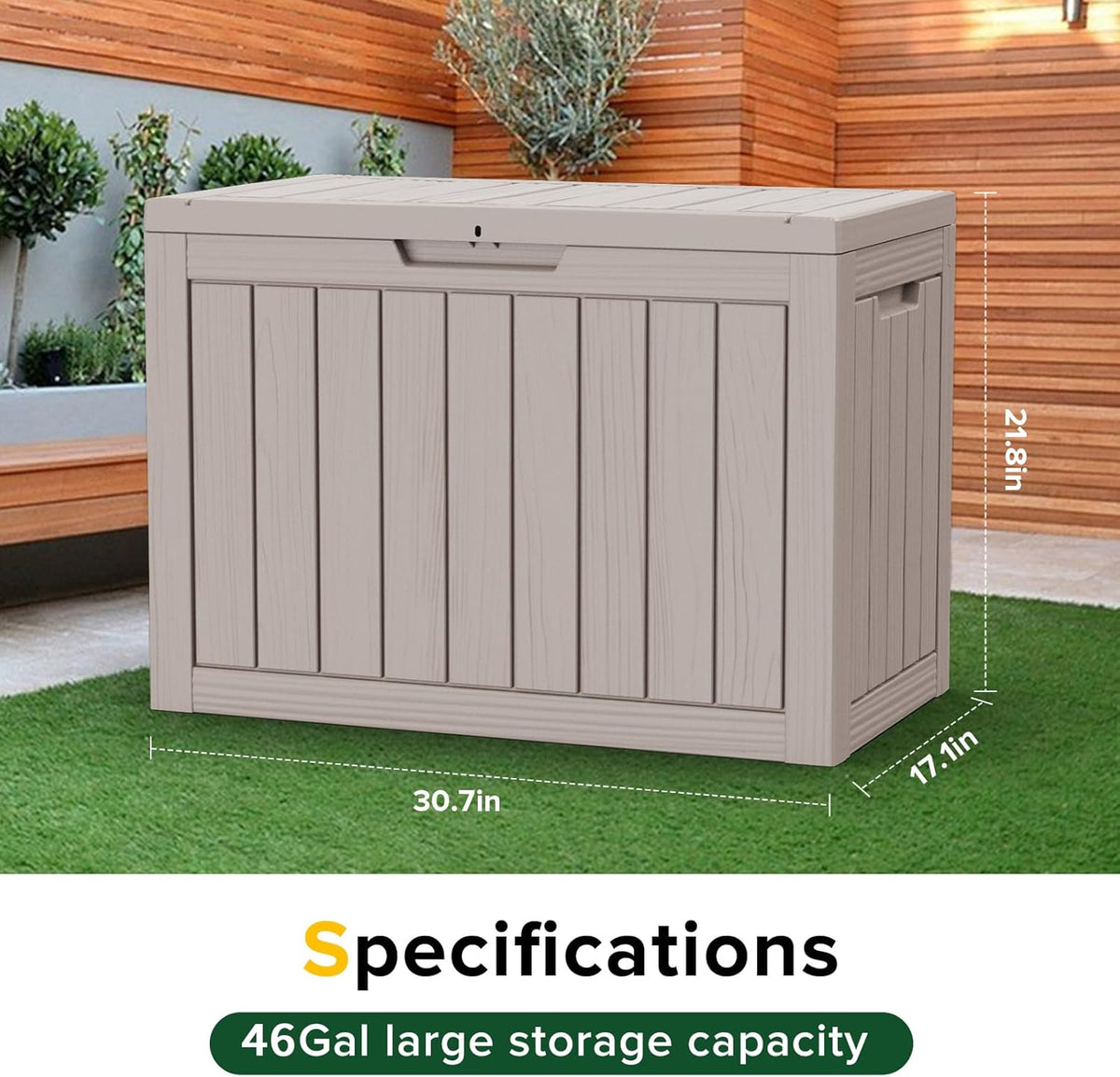 30 Gallon Outdoor Deck Box, Lockable Waterproof Outdoor Storage Boxes For Garden Tools,Indoor Cushions,Accessories Outside Storage Resin Weatherproof Container(Black)