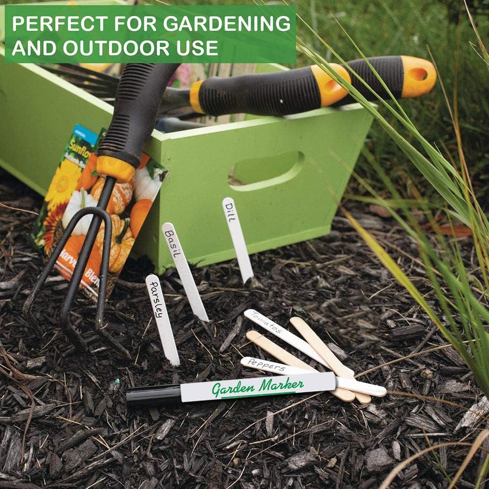 Garden Markers for Outdoor Use, 0.8 mm Medium Point, Black - Fade Resistant Ink, Waterproof, Xylene Free, No Smudging, Dries Quick, Alcohol Based Garden Marker Pen, Use On Almost Any Surface, 2 Count