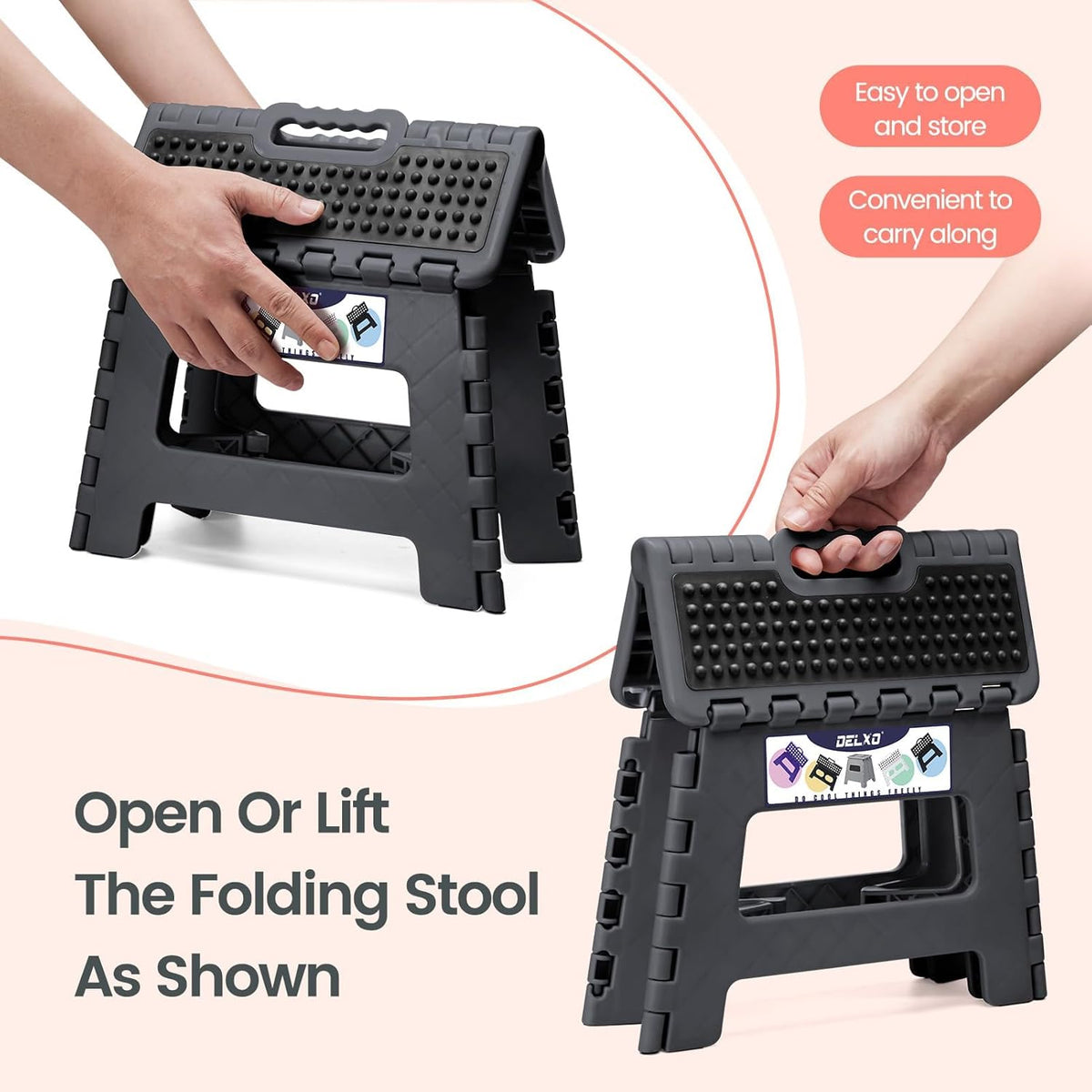 Folding Step Stool 13 Inch,300 Lbs Step Stool for Adults Black