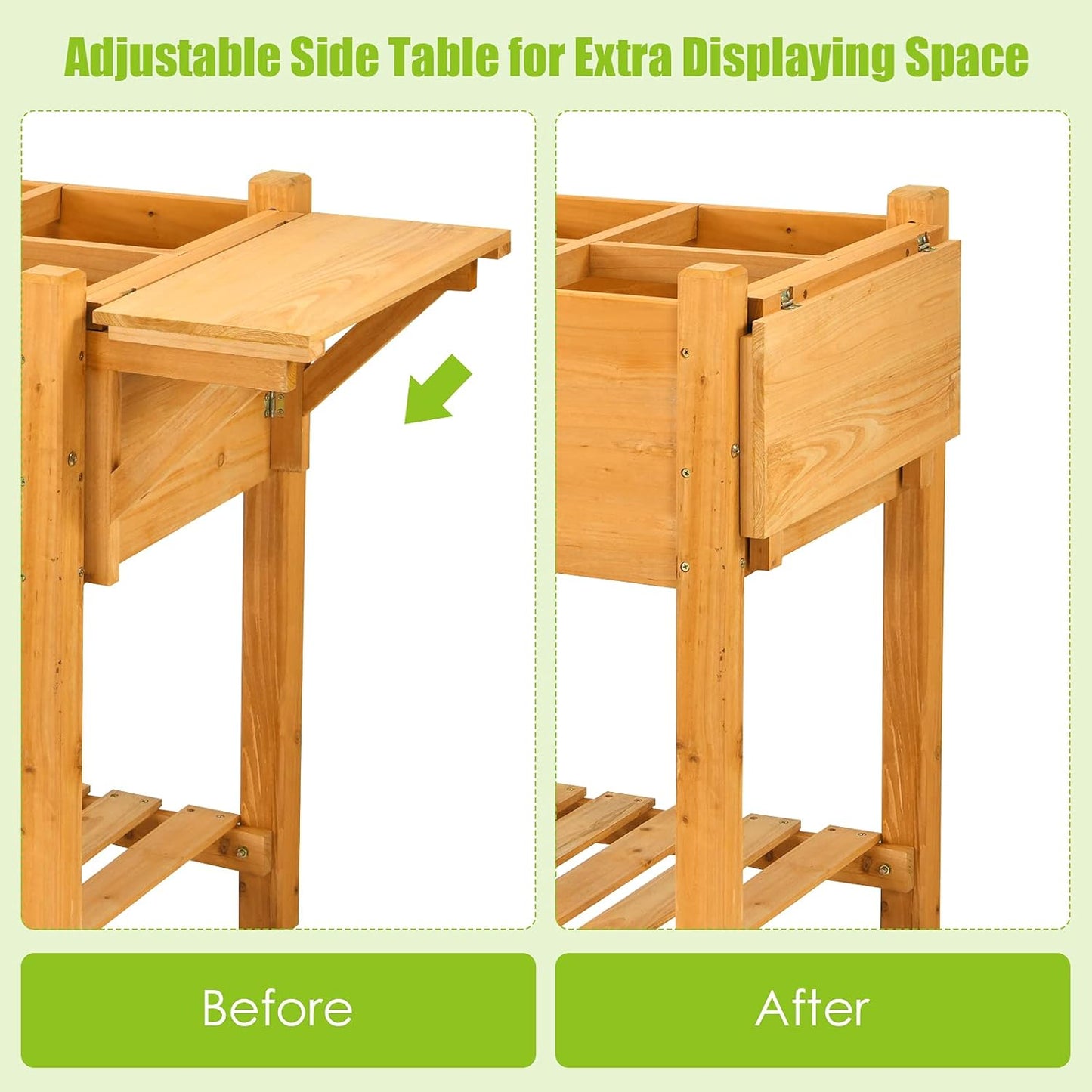 Giantex Wood Raised Garden Bed w/Folding Drop-Leaf Potting Table, Planter Box for Flower Herb Vegetable Fruit, Indoor Outdoor Elevated Raised Beds for Gardening, Backyard, Patio, Balcony