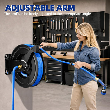 SPECILITE Hot/Cold Retractable Garden Hose Reel 50ft x 5/8'', -50℉ - 190 ℉, Wall Mount Water Pipe Spool, Heavy Duty, with 6ft Leader Hose, 8 Function Nozzle, for Backyard, Outdoor, Farm, Boat, Black