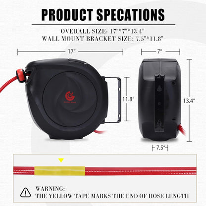 Air Hose Reel Retractable 3/8 in. x 50 ft Hybrid Polymer Hose, Retractable Auto-Rewind Enclosed Heavy Duty 180° Swivel Mount, Max 300PSI Commerical Polypropylene Grey
