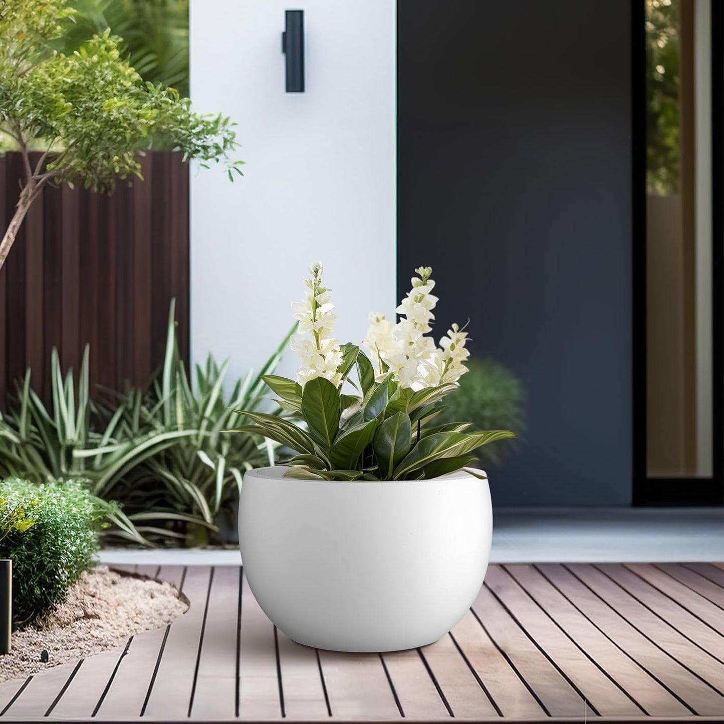 Large Round Bowl Vintage BRN Concrete Planter 19.9" Dia, Outdoor