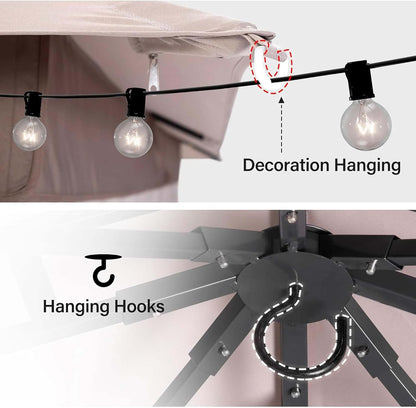10x20 Gazebo Canopy with 100FT String Lights, Metal Heavy Duty Patio Canopy Tent with Double Roofs, Mosquito Nettings and Privacy Screens for Backyard, Garden, Lawn, Gray