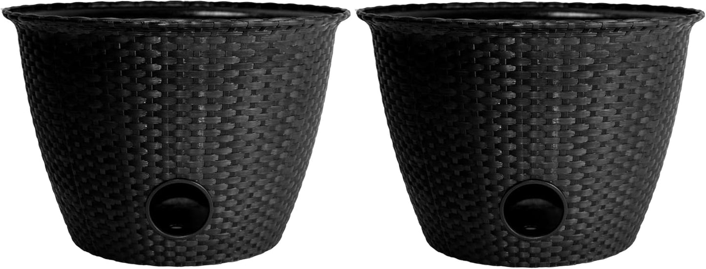 The HC Companies 18 inch Woven Garden Hose Holder, Lightweight UV-Resistant Plastic Water Hose Holder with 100-Foot Capacity, 2-Pack Water Hose Pots for Garden, Patio & Home Organization, Black