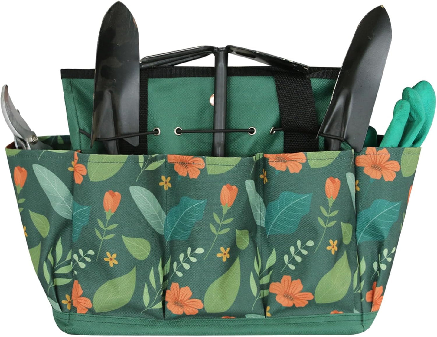 Waterproof Garden Tool Bag, 600D Oxford Portable Gardening Tote with Handle & Multi Pockets, Ideal Gifts for Parents Women (Green, Tools Not Included)