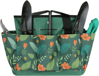 Waterproof Garden Tool Bag, 600D Oxford Portable Gardening Tote with Handle & Multi Pockets, Ideal Gifts for Parents Women (Green, Tools Not Included)