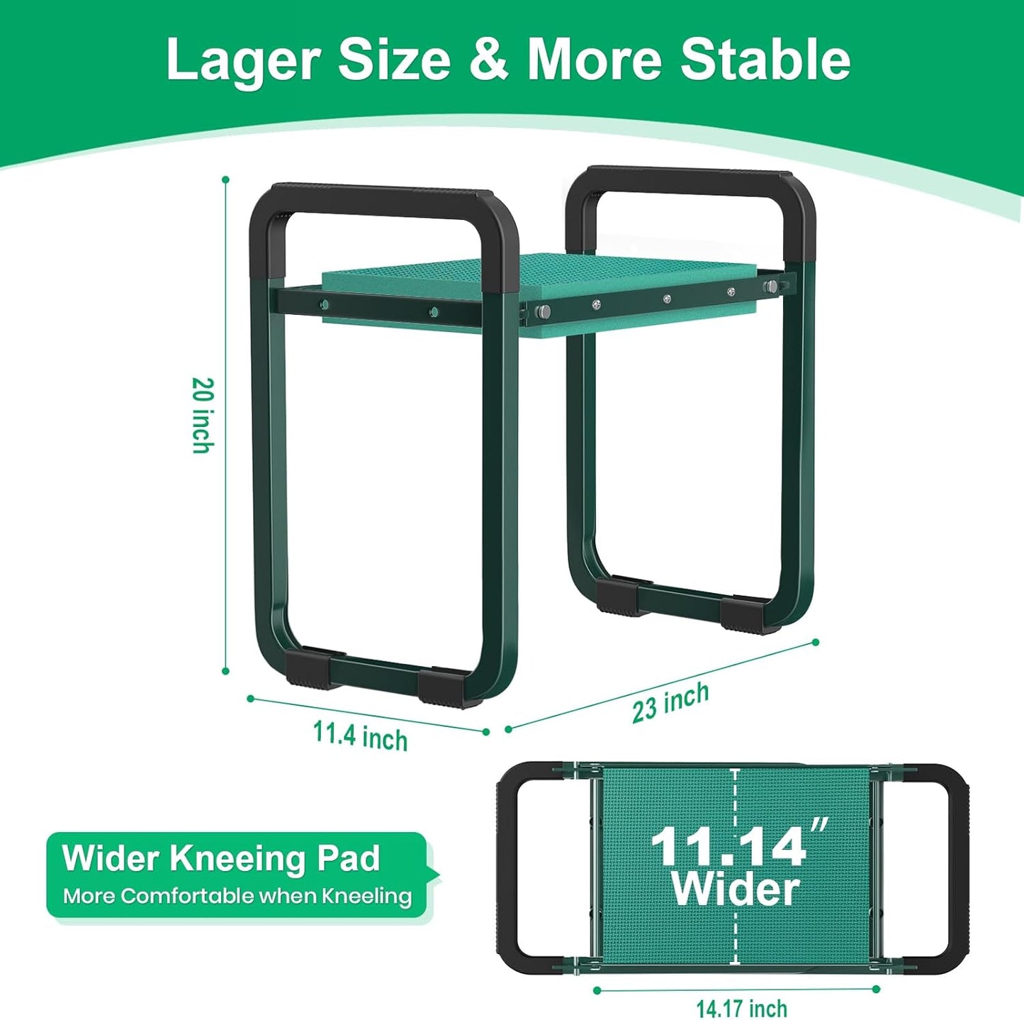 TomCare Garden Kneeler and Seat 10.64” Wider Larger Soft Kneeling Pad Garden Bench with 2 Large Tool Pouches Heavy Duty Garden Stool Foldable Tools Gardening Gifts for Women Men Gardeners