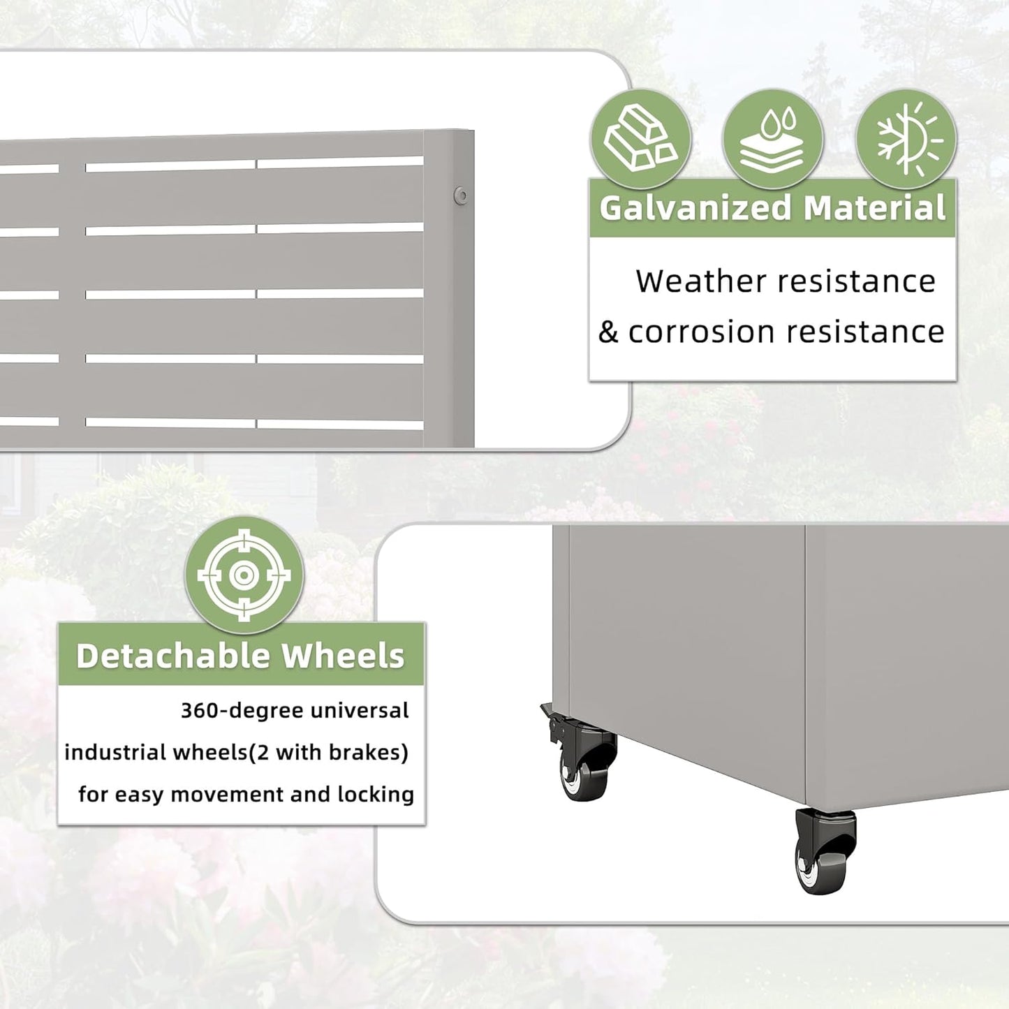 Casaphoria Metal Raised Garden Bed with Trellis and Wheels, 72"x47"x16" Planter Box for Climbing Plants, Vegetables & Vines, Features Drainage Holes and Privacy Screen (Black-Louver) - Colors A