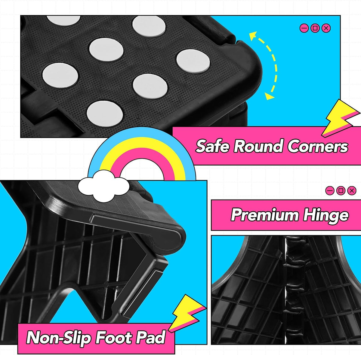 Folding Step Stool 13 Inch,300 Lbs Step Stool for Adults Black