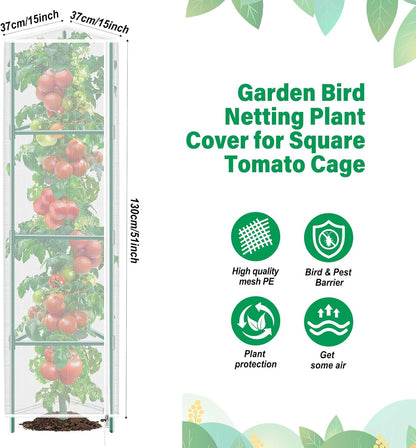 3 Pack Garden Bird Netting Plant Cover for Round Tomato Cage, 61"x13" Insect Bird Barrier Tomato Cage Net with Zipper & Drawstring, Tomato Trellis Netting Protection Cover for Protecting Plants