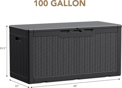 Devoko 100 Gallon Waterproof Large Resin Deck Box Indoor Outdoor Lockable Storage Container for Patio Furniture Cushions Garden Tools (100 Gallon, Black)