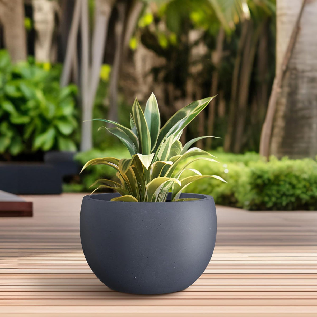 Large Round Bowl Vintage BRN Concrete Planter 19.9" Dia, Outdoor