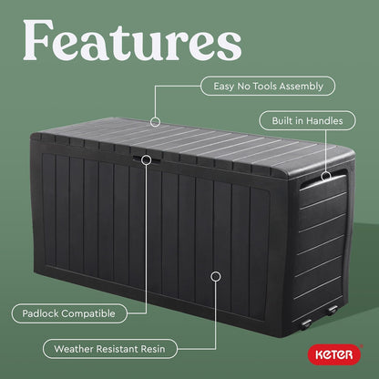 Keter Marvel Plus 71 Gallon Resin Outdoor Storage Box for Patio Furniture Cushions, Throw Pillows, Garden Tools and Pool Floats, Brown