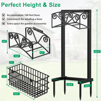 TomCare Garden Hose Holder Upgraded Heavy Duty Metal Water Hose Holder Holds 160 FT Hoses Sturdy Hose Reel Freestanding Outdoor Hoses Storage Hanger for Outside Yard Lawn