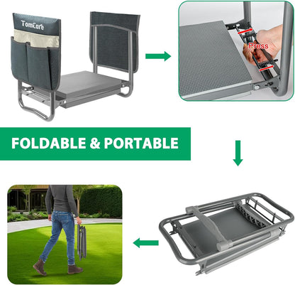 TomCare Garden Kneeler and Seat 10.64” Wider Larger Soft Kneeling Pad Garden Bench with 2 Large Tool Pouches Heavy Duty Garden Stool Foldable Tools Gardening Gifts for Women Men Gardeners