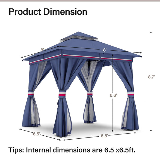 10x20 Gazebo Canopy with 100FT String Lights, Metal Heavy Duty Patio Canopy Tent with Double Roofs, Mosquito Nettings and Privacy Screens for Backyard, Garden, Lawn, Gray