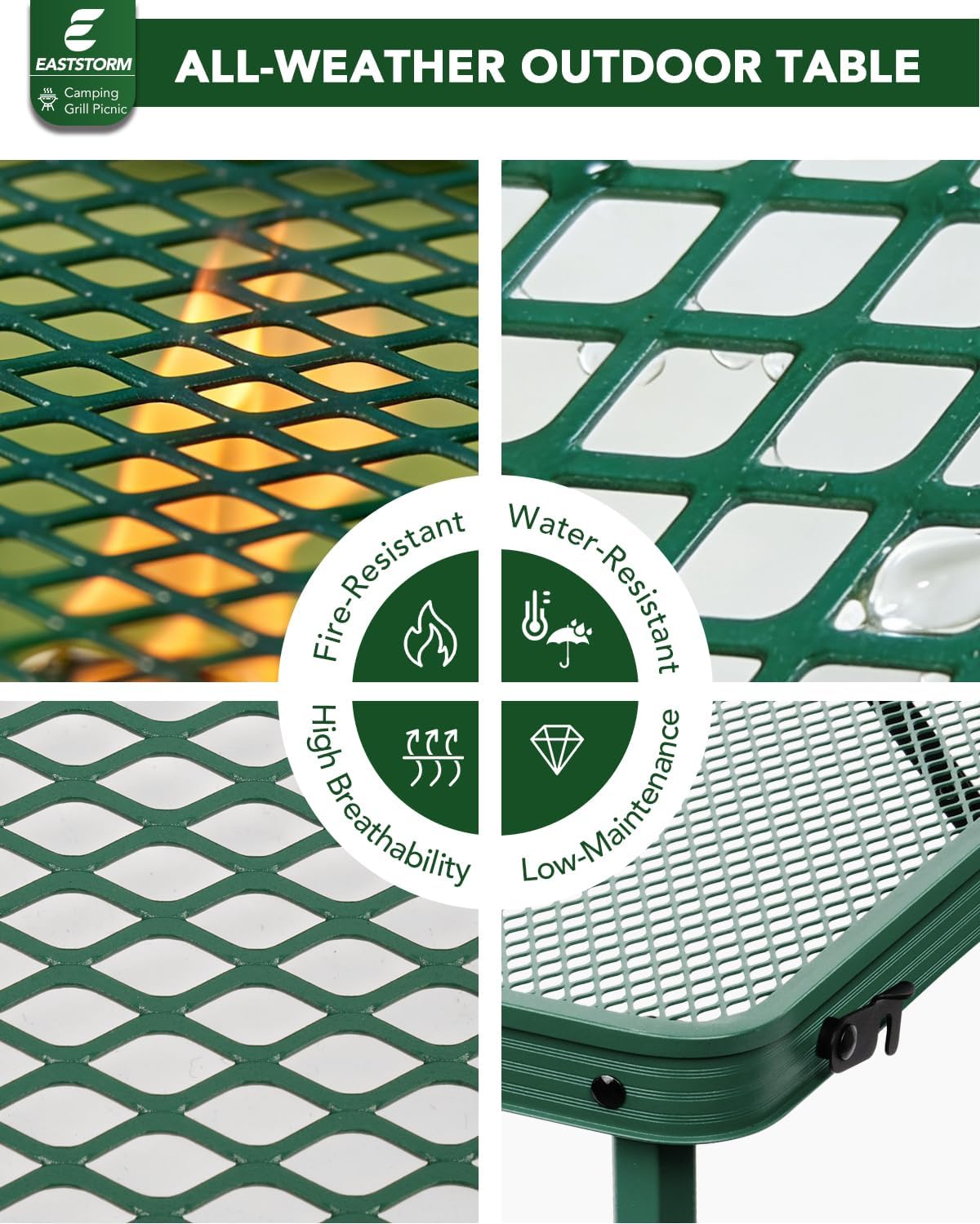 2Ft Small Folding Table with Carry Handle, Camping Table Adjustable Height 10.6–22 in, Black Metal Mesh, Portable & Compact for Outdoor/Indoor,Grill Table, 23.6×15.8 in, 4 lb, 66 lb Capacity