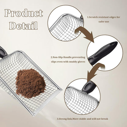 2 PCS Gardening Soil Sifter 3.8 & 5mm Mesh Stainless Steel Square Compost Sieves with Handle Portable Scoop Shovels for Soil, Rocks, Sand, Dirt