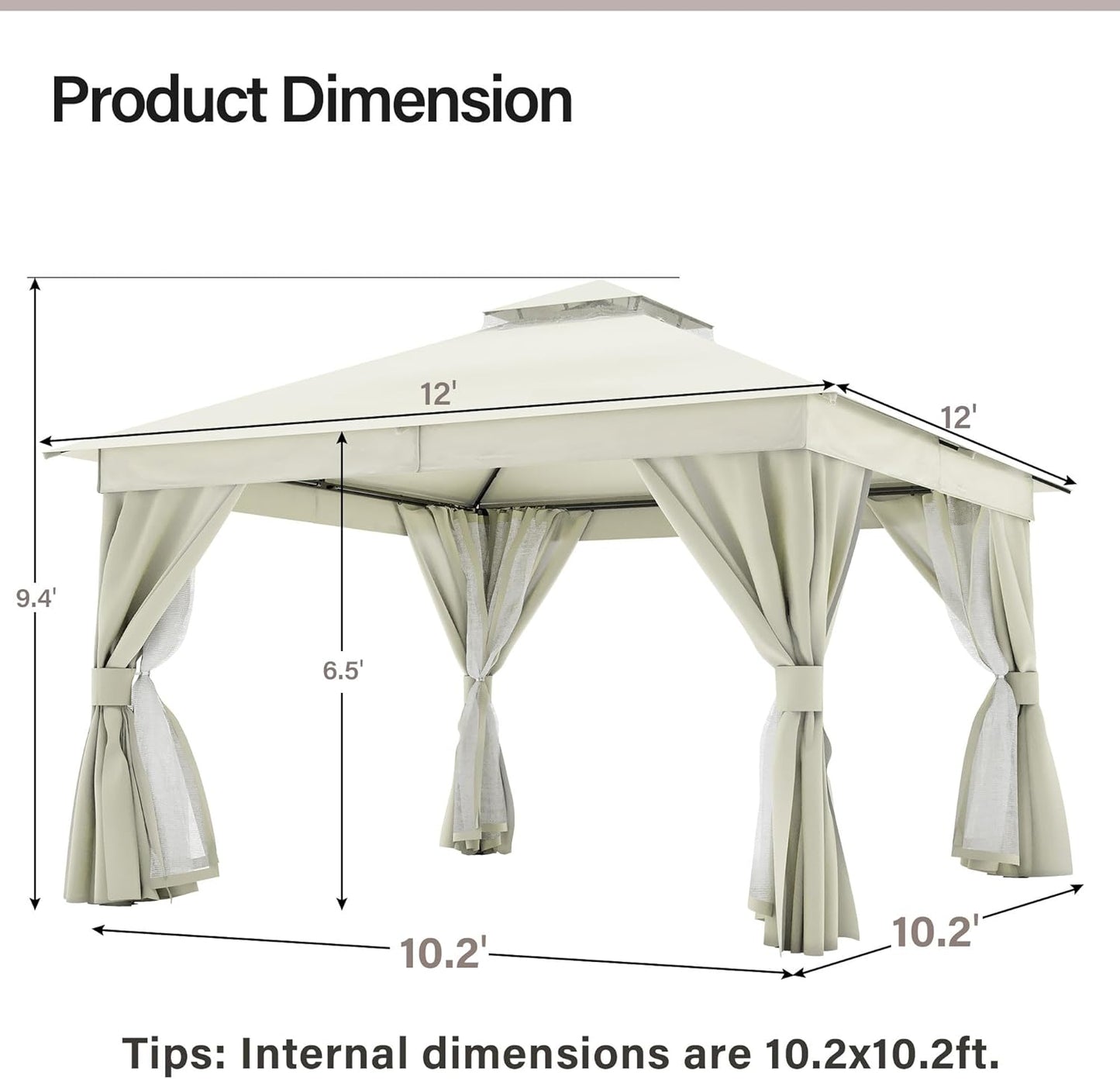 10x20 Gazebo Canopy with 100FT String Lights, Metal Heavy Duty Patio Canopy Tent with Double Roofs, Mosquito Nettings and Privacy Screens for Backyard, Garden, Lawn, Gray