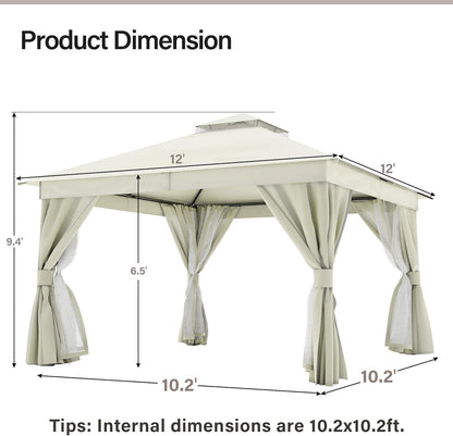 10x20 Gazebo Canopy with 100FT String Lights, Metal Heavy Duty Patio Canopy Tent with Double Roofs, Mosquito Nettings and Privacy Screens for Backyard, Garden, Lawn, Gray