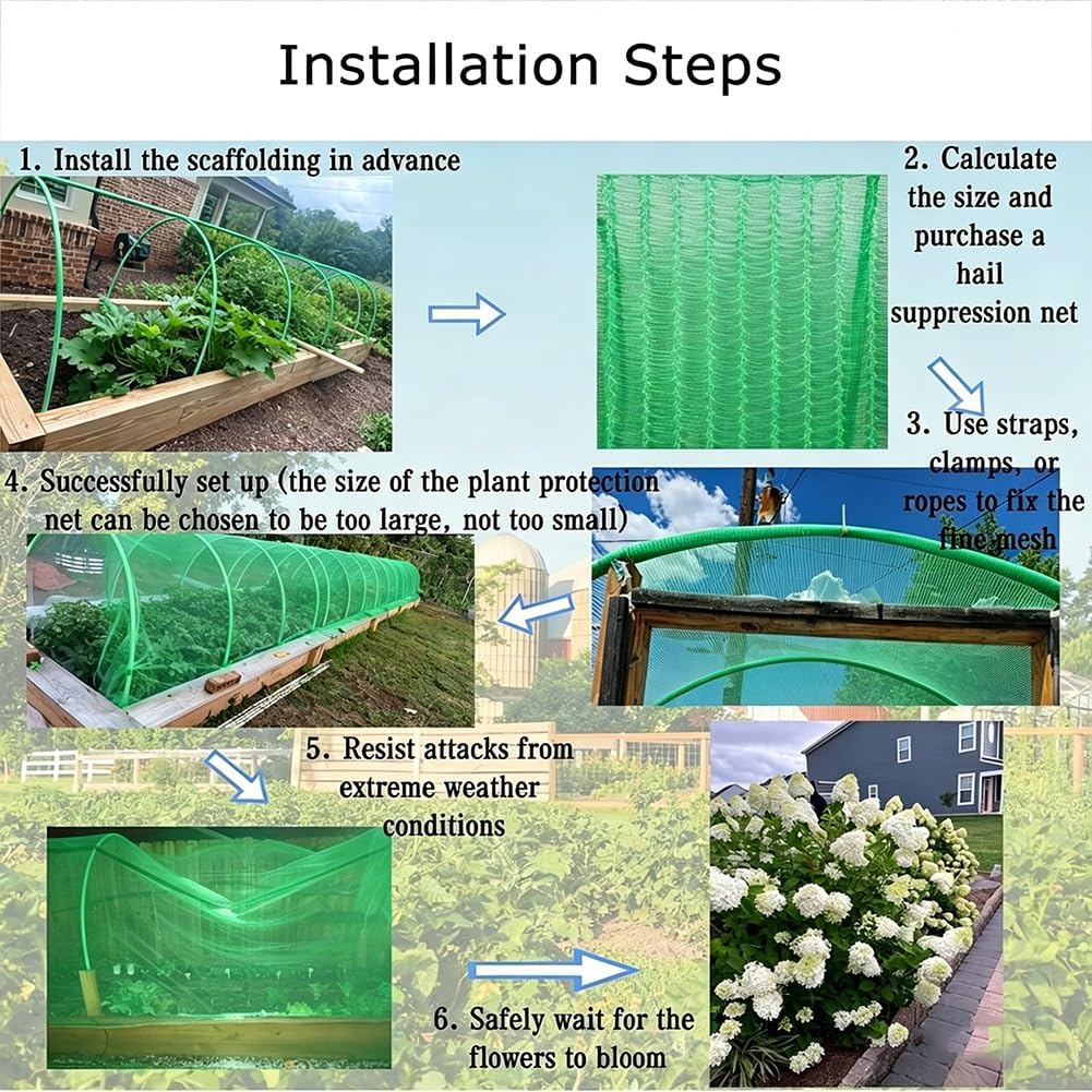 Hail Netting Heavy Duty for Garden Greenhouse Raised Bed, HDPE Hail Protection Plant Netting can be Used as Floating Row Cover, Under Tree Fruit Catcher and Pond Cloth(15 x 100 m/49.2 x 328.1 ft) - Colors B