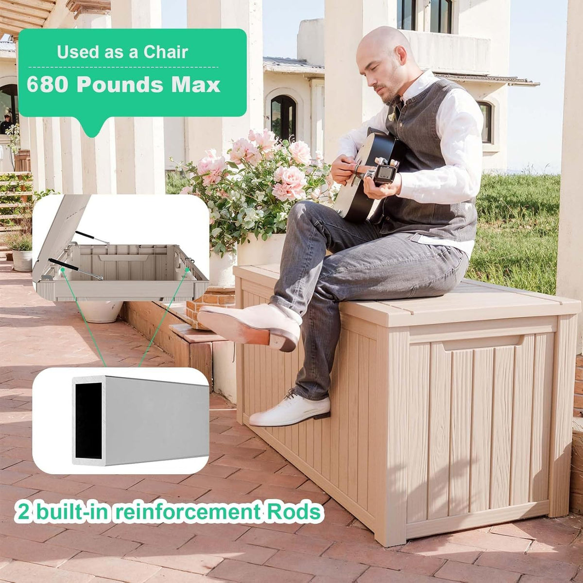 30 Gallon Outdoor Deck Box, Lockable Waterproof Outdoor Storage Boxes For Garden Tools,Indoor Cushions,Accessories Outside Storage Resin Weatherproof Container(Black)